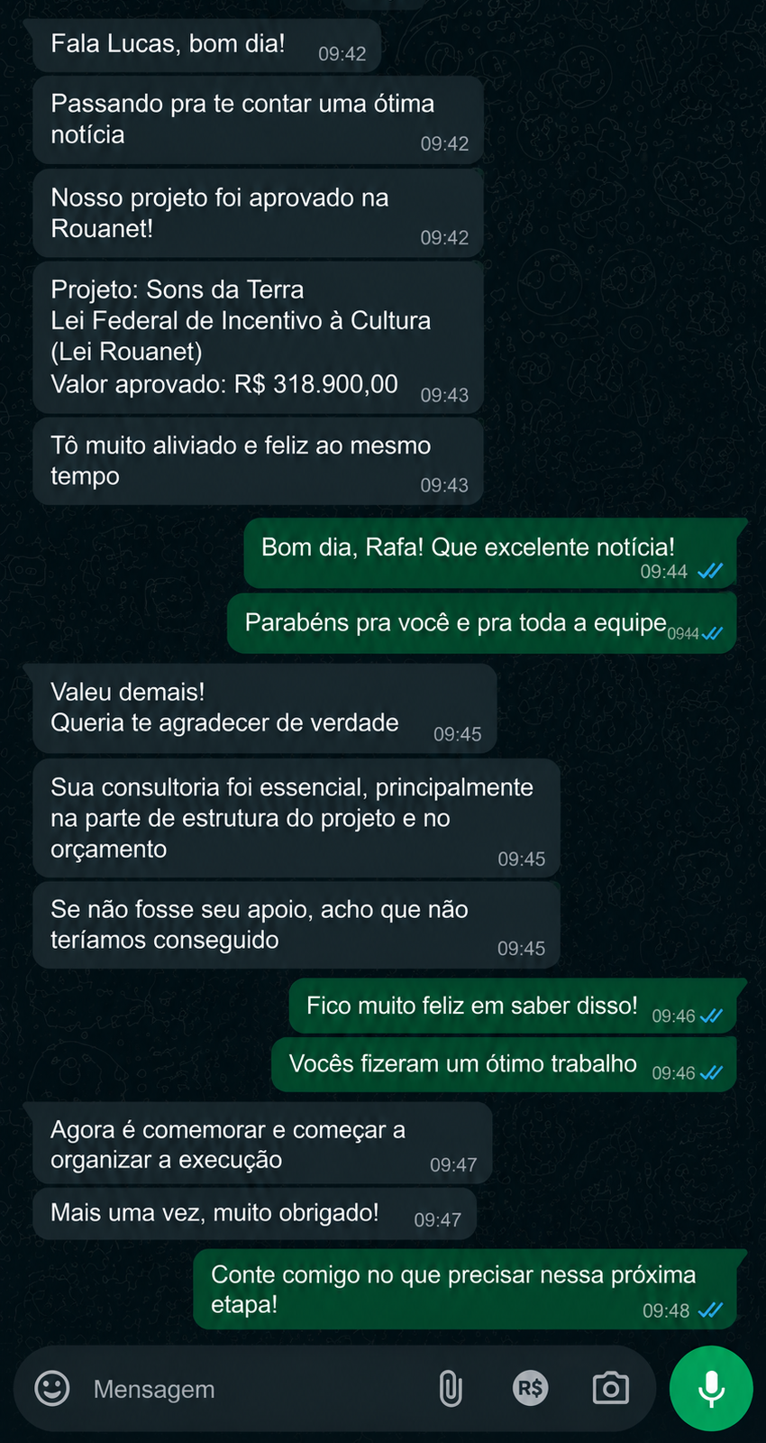 Depoimento WhatsApp — Sons da Terra
