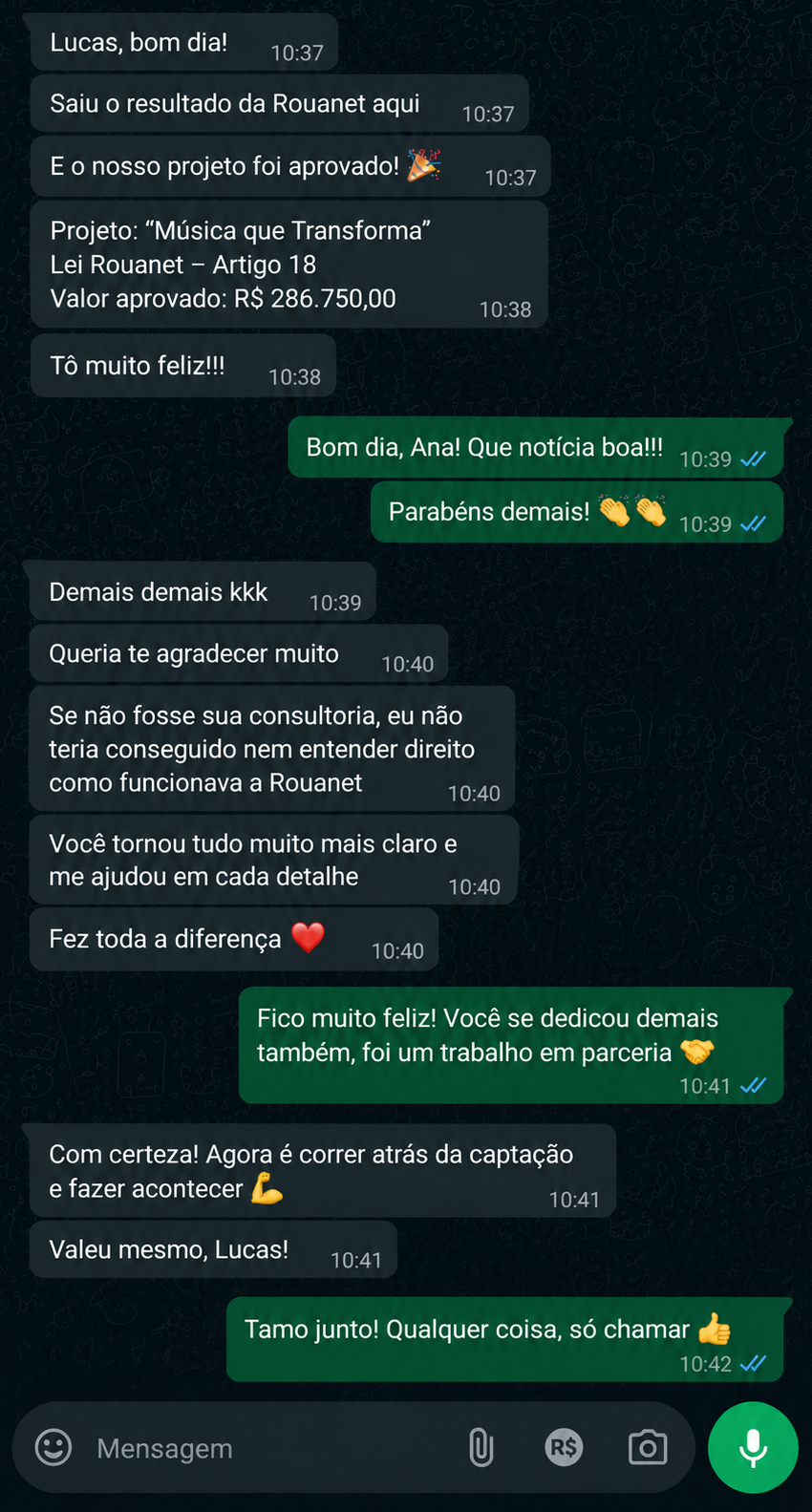 Depoimento WhatsApp — Música que Transforma