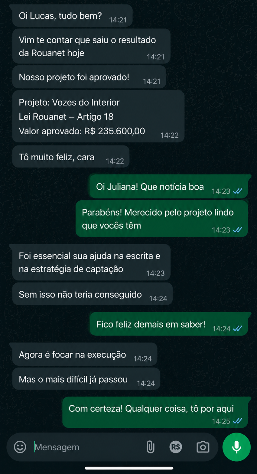 Depoimento WhatsApp — Vozes do Interior